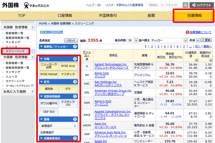 米国株 スクリーニング