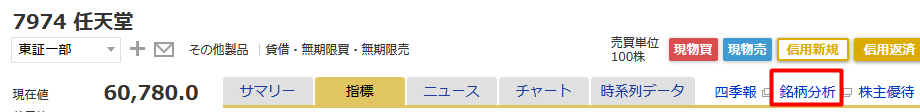 銘柄分析で見られる