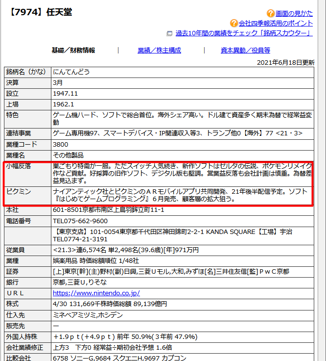任天堂のコメント
